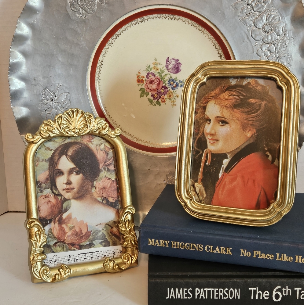 Beautiful 19th Century Resin Pair of Gold Ornate Framed Prints